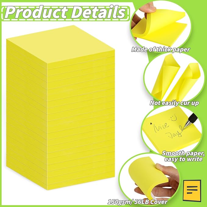 60 Pack Yellow Sticky Notes 3x3 Inch Bulk Self Stick Memo Pads | 75 Sheets Per Pad, 4500 Total Sheets, Adhesive Notes, Office, School, Teachers, Meetings, To Do Lists, Reminders