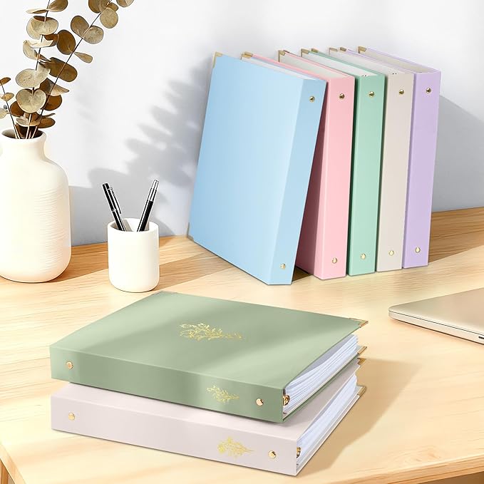 Sooez 2 Pack 3 Ring Binder, Cute 1 Inch Binders with Gold Foil & Metal Corners, Three Ring Recipe Binder, Fits Letter Sized Paper for Women School Home Office Supplies, Olive Green & Beige