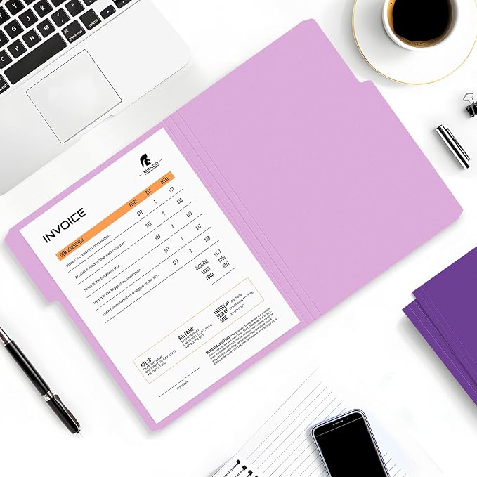 SUNEE File Folders, 120 Pack Manilla Folders 8.5 x 11, 1/3 Cut Tab for Easy Labeling and Organization, Durable Standard Paper for Home, Office, School Filing, Purple