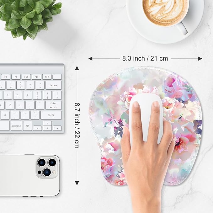 ITNRSIIET Mouse Pad Non-Slip Rubber Base Smooth Surface Stitched Edges Waterproof Durable Compatible with All Mice for Office & Gaming, Desk Accessory, 8.7x8.3x0.12 inch, BlushPeonyDream