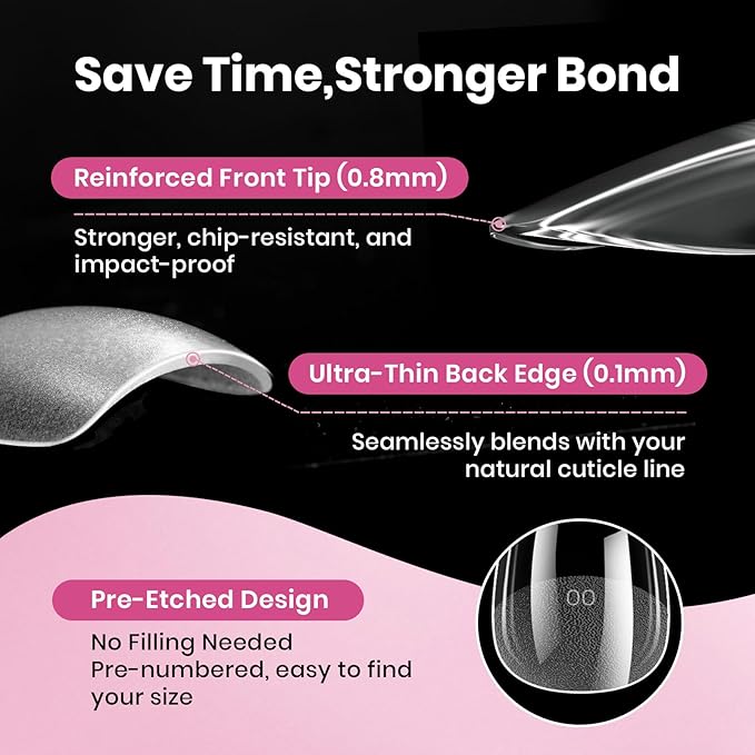Beetles Gel Nail Tips Flat-X - Almond Coffin Medium, 320pcs 16 Sizes, Pre-Etched Half Matte Full Cover Soft Acrylic False Nail Tips Easy DIY Press on Nail Extension Salon for Flat & Natural Nail Beds