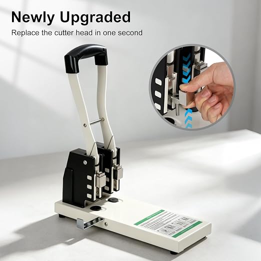 Upgraded Heavy-Duty 2-Hole Punch, One-Click Replaceable Blades | All-Metal Stable Frame, Ideal for High-Demand Office & School Use
