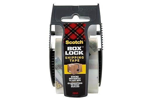 Scotch Box Lock Packaging Tape, 1 Roll with Dispenser, 1.88 in x 800 in, Extreme Grip, Sticks Instantly to Any Box (195) (Pack of 2)