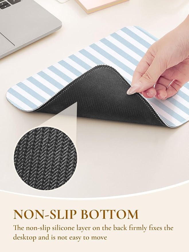 Cute Blue Stripes Mouse Pad, Waterproof Aesthetics Mouse Pads Design, Non-Slip Rubber Base Computer Simple Funny Mousepad,Small Mouse Mat Desk Accessories,Light Blue