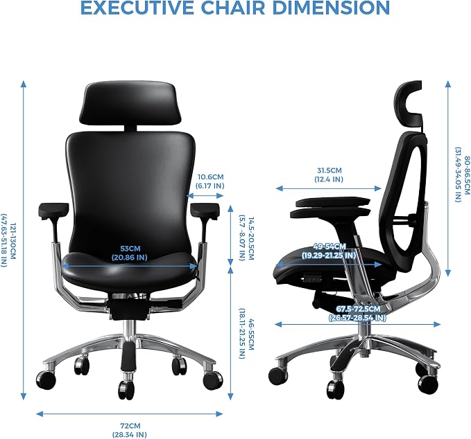 TOMU Genuine Leather Office Chair - Ergonomic Executive Office Chair for Boss and Manager, with Adjustable armrest, Headrest, Lumbar Support and Reclining Back- Luxury and Commercial