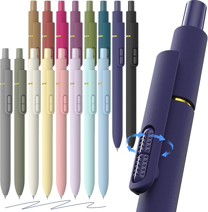 16 Pack Blue Gel Pens with Fidget, 0.7mm Blue Ink Quick-Drying | Fine Point Smooth Writing - Stress Relief Retractable, Soft Grip Cute Pen for Journaling, School Office, Gift Vintage Morandi