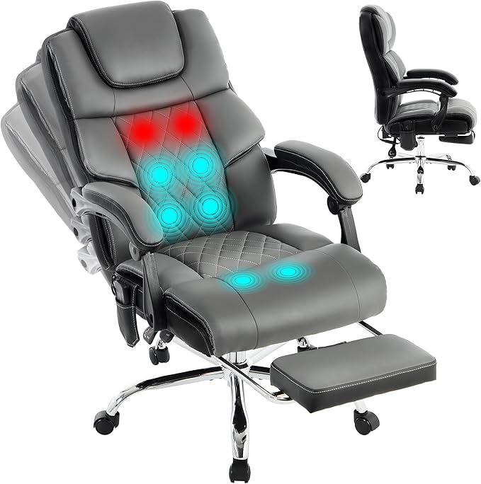 Executive Office Chair with Footrest,Big and Tall Ergonomic Computer Desk Chair for Heavy People,High Back Reclining Leather Chair with