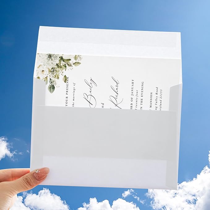 PONATIA 50 PCS 5x7 Envelopes, Self- Adhesive White A7 Envelopes for Weddings, Invitation Cards, Photos, Postcards, Greeting Cards Mailing, Baby Shower, Graduation, Christmas Gift Cards