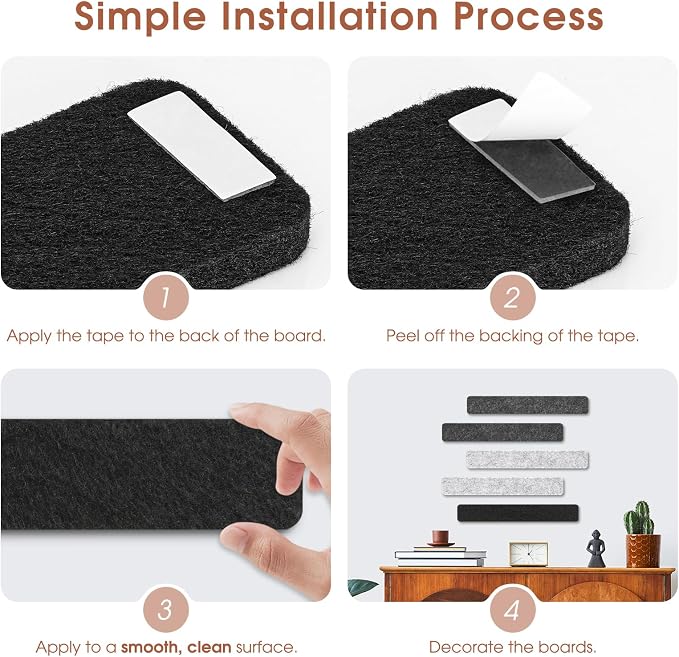 DOLLAR BOSS 10-Pack 13"x2" Felt Board Strips, Classic Grayscale | Small Cork Board for Walls, Alternative Bulletin Pin Board, Bar Strip, For Office Home Door Fridge, Includes 40 Pins
