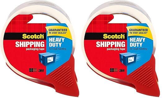 Scotch Heavy Duty Shipping Packing Tape, Clear, Shipping and Packaging Supplies, 1.88 in. x 54.6 yd., 2 Tape Rolls with 2 Dispensers