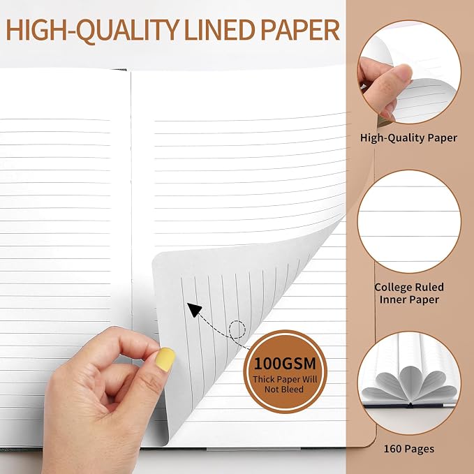 A5 Lined Journal Notebook, Fabric Hardcover, 2 Pack | 100GSM Paper 160 Pages, 5.7"x8.39" College Ruled Journaling, with Elastic Band & Pen Loop, for Work, School (Purplish-red)