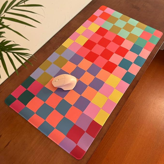 Checkered Desk Mat Retro Cute Mouse Pad XXL Large Mouse Pad, Desk Matt for Desktop Keyboard Pad Mouse Mat Computer Decor with Stitched Edges 31.5 X 15.7In