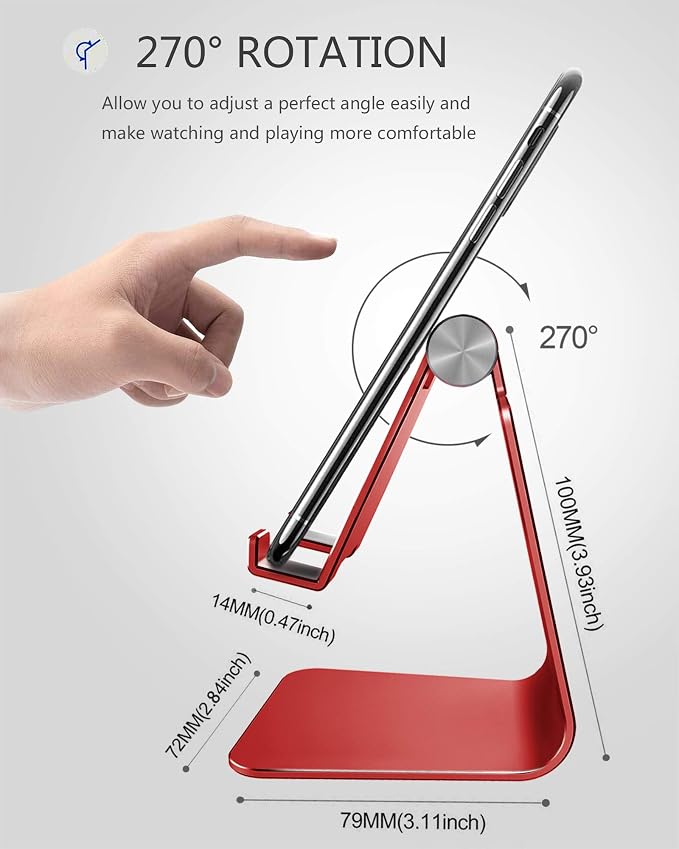 CreaDream Aluminum Cell Phone Stand, Adjustable Phone Holder for Desk | Adjustable Viewing Angle, Desktop Stand, Stable Base, Fits iPhone 17 16 15 14 13 Pro Max Desk Accessories, Red