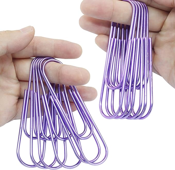 4 Inch Jumbo Paper Clips, Purple, 15Pcs | Coated Large Reusable Big Paperclips for Office, School, Home Document Organizing