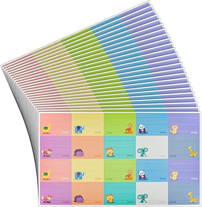 Juvale Baby Bottle Labels for Daycare 500-Pack - Multicolor Animal Designs (1.5" x 1") - Writable Daycare Bottle Labels - Adhesion for Bottles & Containers