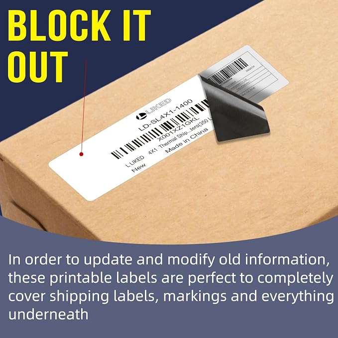 L LIKED 1400 Thermal Labels 4"x1", Permanent Adhesive Shipping Labels | BPA Free, Block Old Information, Perforated Easy-Tear, Compatible with Rollo, Zebra and Other Desktop Printers