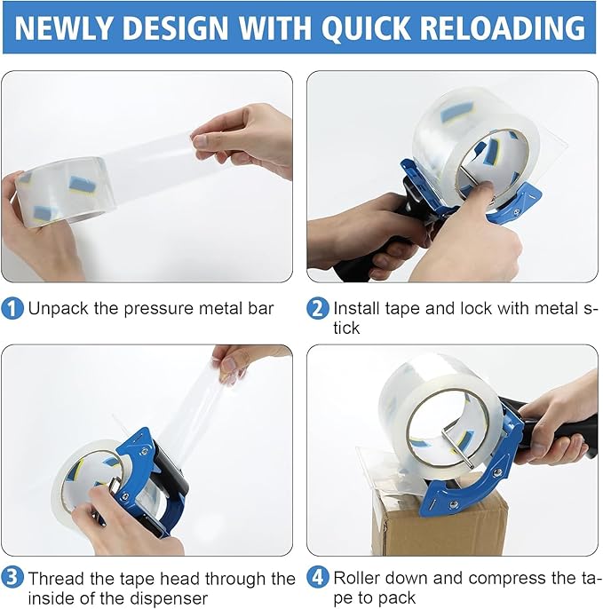 8 Pack Tape Gun for Packing Boxes, 3 inch Packaging Tape Dispenser with Quick Load for Packaging and Box Sealing Industrial Durability