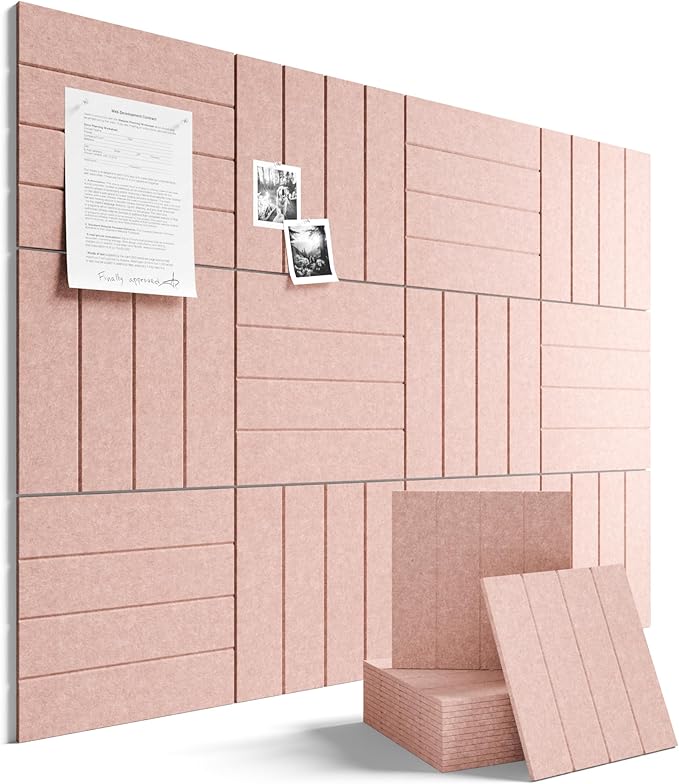 Fluxynara 48" x 36" Large Felt Bulletin Board, Pink | 12 Pack Cork Board Alternative with 60 Safe Adhesive Tabs, Pin Boards for Wall Decor, Home, Office, Classroom,Dorm