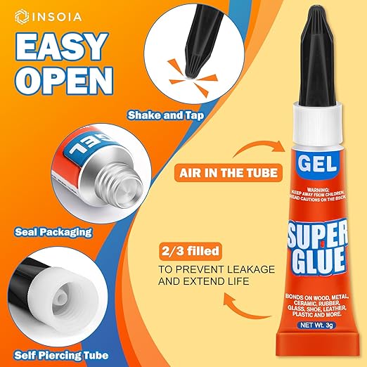 Super Glue Gel Clear Non-Drip, 48 X 3g All Purpose Strong Adhesive Ca Glue Quick Dry Instant Glue for Plastic, Metal, Ceramic, Shoe, Wood, Leather, Model, Aquarium, Rhinestone, Jewelry and DIY Crafts