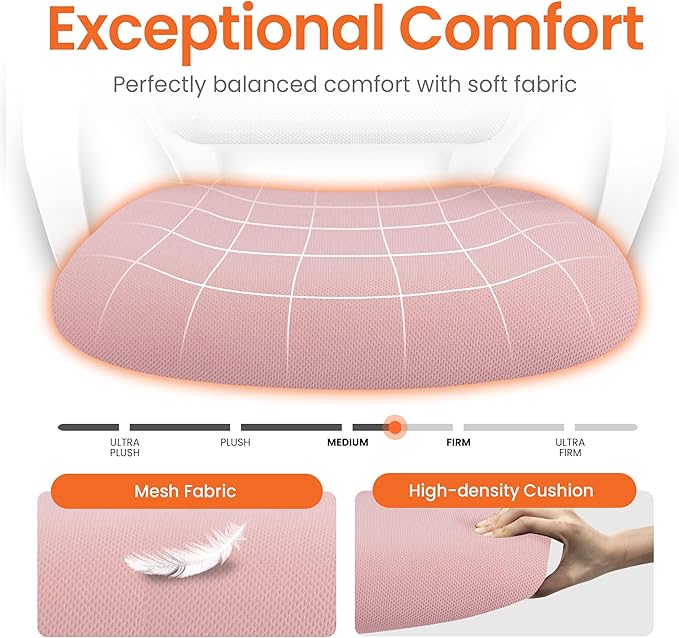 NEO Chair Office Desk Ergonomic Mesh Computer Chair with Lumbar Support Adjustable Height Swivel Rolling Wheels Comfy Mid Back Task Chair for Home Bedroom Vanity Study (Pastel Pink)