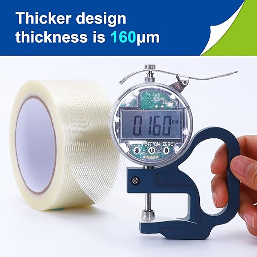 4 Pack Fiberglass Tape, Extra Thickness 6.3 mils and Super Sticky, Transparent Filament Reinforced Strapping Tape for Heavy Duty Packing, 2inch×27yds/Rolls