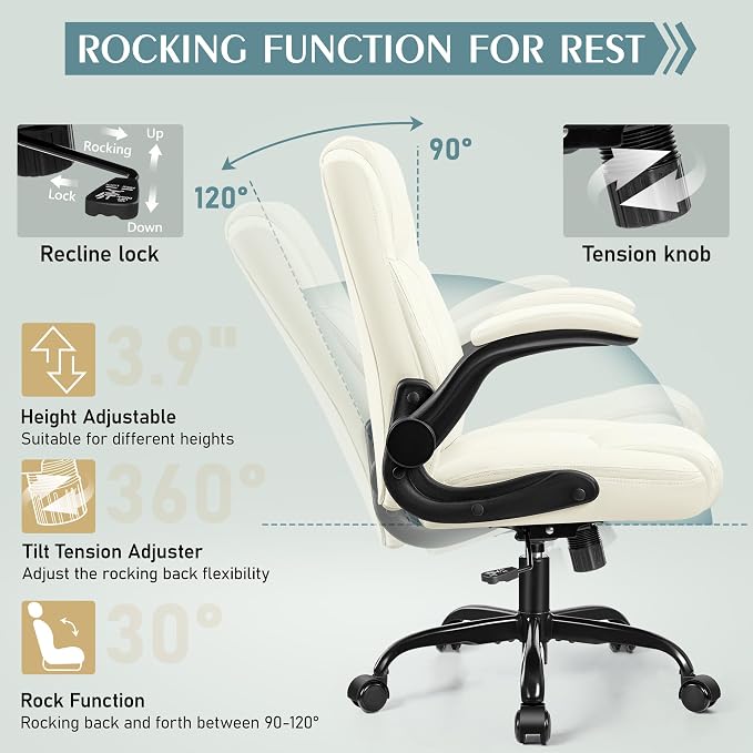 Leather Office Chair, PU Home Computer Desk Chairs with Ergonomic Back Support, 360°Swivel Free，Small Gaming Chair with Wheels and Adjustable Armrests, for Short People Use
