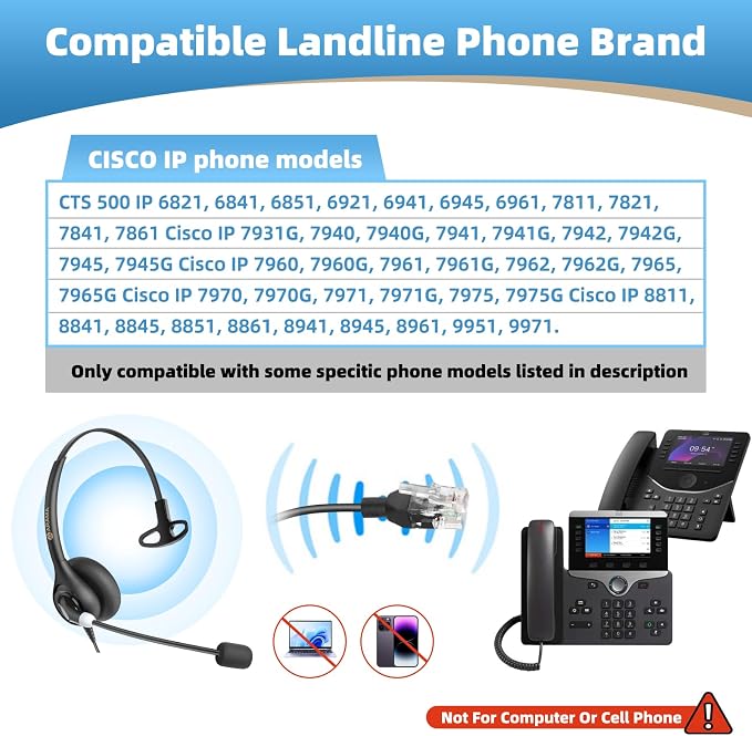 Arama Telephone Headset for Cisco Office Phones, Corded RJ9 Headset with Mic Mute&Volume Control, Lightweight, Clear Calls, Compatible with Cisco IP-7940G 8841 7841 9971(A600C)