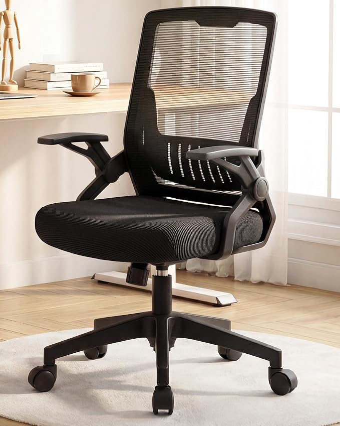 GTPLAYER Ergonomic Office Chair with Flip-up Armrests Executive Computer Chair for Home Office, Breathable Mesh & Comfy Lumbar Support, Black