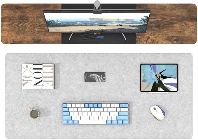 DAWNTREES Large Felt Desk Mat, 40''x16'' Full Felt Mouse Pad | Office Computer Desk Mat for Keyboard,100X40cm Desk Pad Protector (Light Grey)