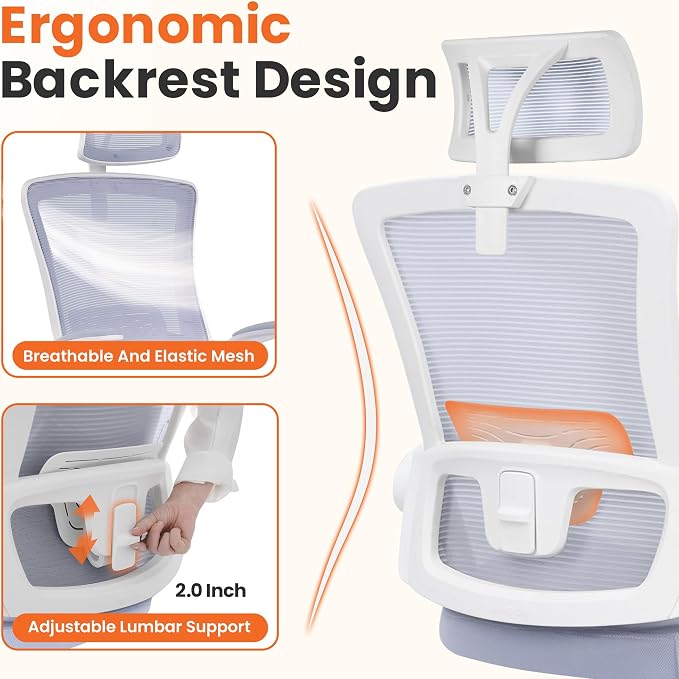 NEO CHAIR Office Desk Chair with Ergonomic High Back Mesh Headrest, Purple | Adjustable Headrest and Lumbar Support with Flip-Up Armrests Designed for Extended Sitting Comfort While Saving Space