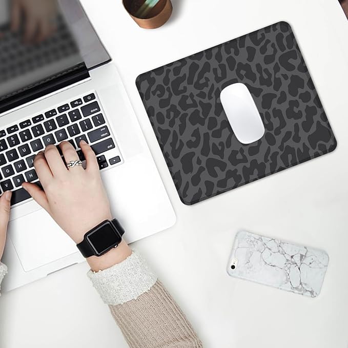 Seorsok Black Leopard Mouse Pad,Mouse Mat Square Waterproof Mouse Pad Non-Slip Rubber Base Mouse Pads for Office Laptop,9.5"x7.8"x0.12" Inch