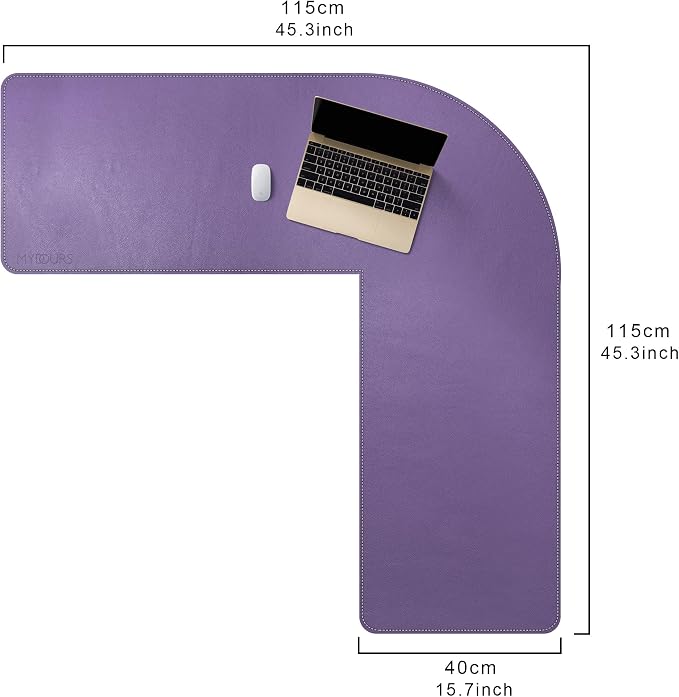 Mydours L-Shape Desk Mat, 46"x46" x 16" Large PU Leather Corner Pad, Purple | XXL Extra Large Waterproof Gaming Mouse Pad, L-Corner Desk Mat Blotter, Desktop Protector for Computer Keyboard Home Office
