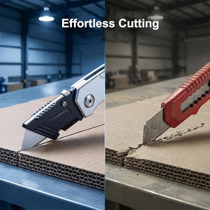 (2-Pack) Heavy Duty Folding Utility Knife with 10 Extra Blades, Box Cutter with Belt Clip for Cardboard, Carton, Carpet Cutting, Aluminum Alloy Anti-slip Handle, Quick Replace Blade
