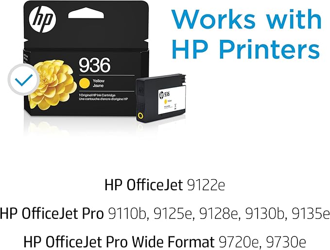 HP 936 Yellow Ink Cartridge | Works with OfficeJet 9120, Pro 9110, 9120, 9130, Wide Format 9730 Series | Eligible for Instant Ink | 4S6V1LN | Packaging May Vary