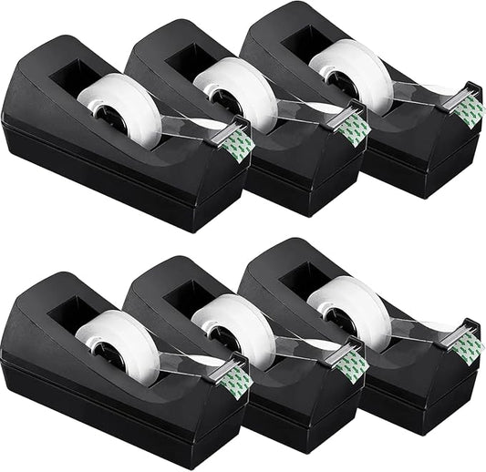 Desk Tape Dispenser with 6 Rolls Clear Tape, Desktop Tape Holder with Non-Slip Nano Adhesive Base, 1 Inch Core Tape Dispenser for Home Office School Supplies