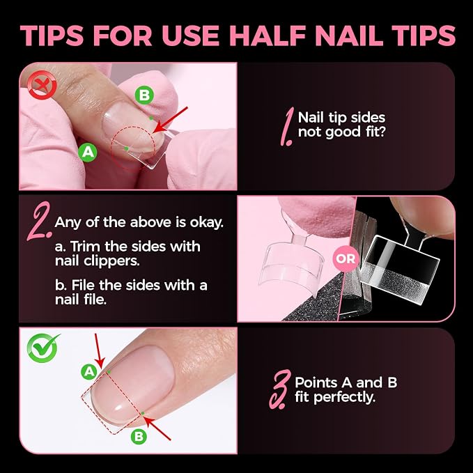 UNA GELLA Short Square Gel Nail Tips Half Cover 504PCS Pre-buff Acrylic Tip | Clear False Fake Nails No C Curve DIY French Style Nail Extentions Art Salon 12 Sizes Ideal for Daily Wear