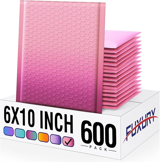 Fuxury Opaque Bubble Mailers 6x10 Inch 600 Pack, Gradient Pink Cute Design Padded Envelopes,Strong Adhesion Pattern Bubble Shipping Envelopes for Mailing Jewelry,Makeup #0 Thick Bubble Padded Mailer
