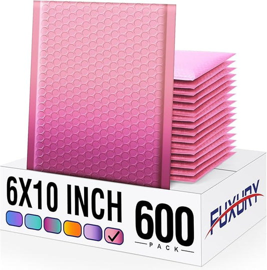 Fuxury Opaque Bubble Mailers 6x10 Inch 600 Pack, Gradient Pink Cute Design Padded Envelopes,Strong Adhesion Pattern Bubble Shipping Envelopes for Mailing Jewelry,Makeup #0 Thick Bubble Padded Mailer