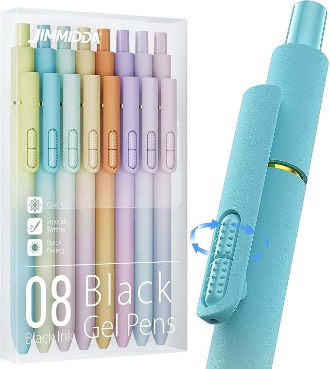 Retractable Gel Pens, 8 Pack Quick-Drying Black Ink with Fidget | 0.7mm Fine Point, Smooth Writing, Long-Lasting Ink, Stress Relief Pens for Journaling, School Office, Gift for Women Men