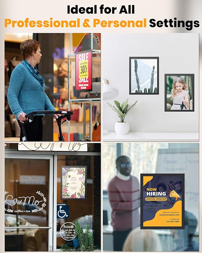 Uniclife 12 Pack Magnetic Sign Holder 8.5" x 11" Self-Adhesive Magnetic Picture Frame Wall Mounted Display Frame for Home Office Store Poster Document Holder for Wall Door Glass Window Refrigerator