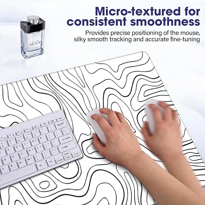 Large Extended Mouse Pad with Stitched Edges 35.4"x15.7" - Waterproof Desk Mat, Non-Slip Rubber Base for All-Desk Coverage, Perfect for Gaming Office Home, White Black