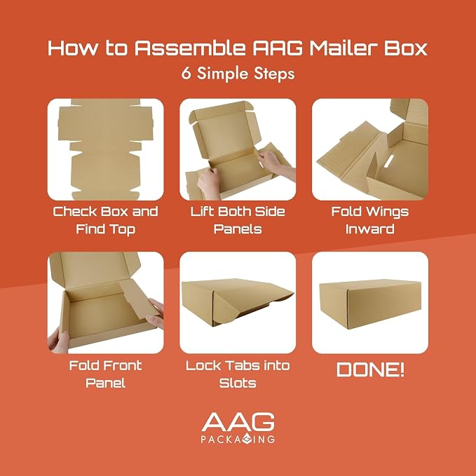 Corrugated Shipping Box Mailers, Kraft Brown, Triple-Layer Board Secure Slot Closure (Brown, 6"x4"x3" / Set of 20)