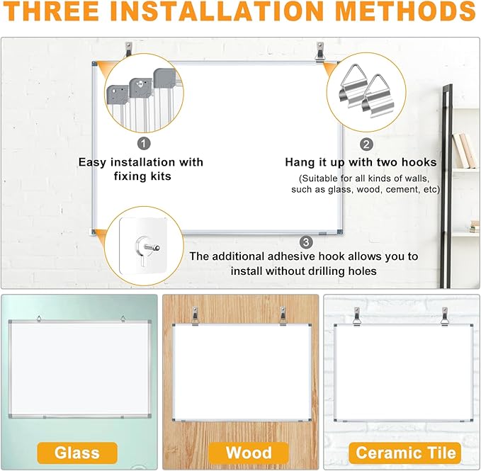 White Board Dry Erase Whiteboard for Wall, 18"x24" Hanging Wall Mounted Magnetic Whiteboard Aluminium Frame for Home, Office, School, Kitchen