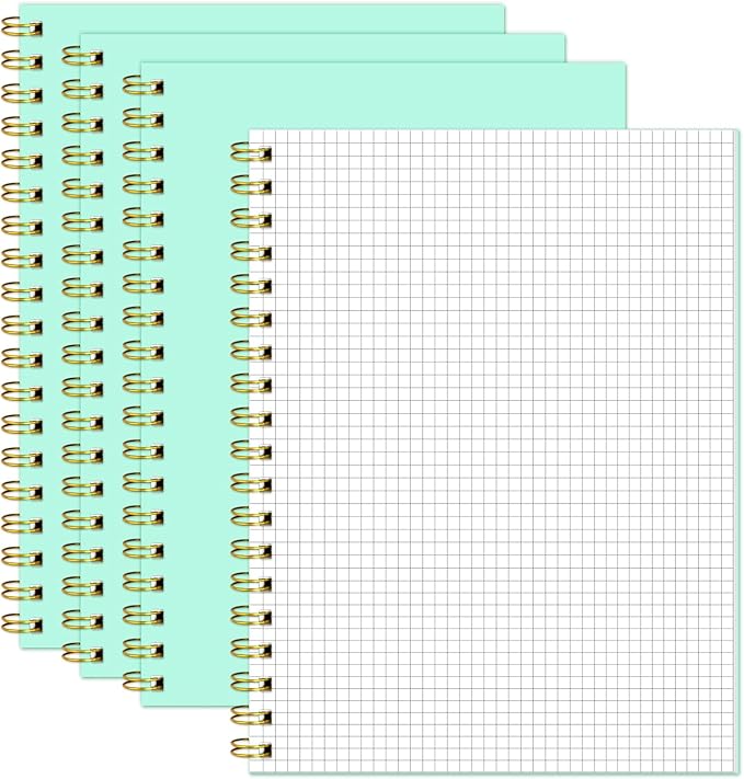 Graph Spiral Notebook-B5 Grid Journal 7.48" X 10.18",Mint Green Hardcover Graph Paper Notebooks 4 Pack 160 Pages 100GSM for Note Taking Engineering Graphing Work School Supplies