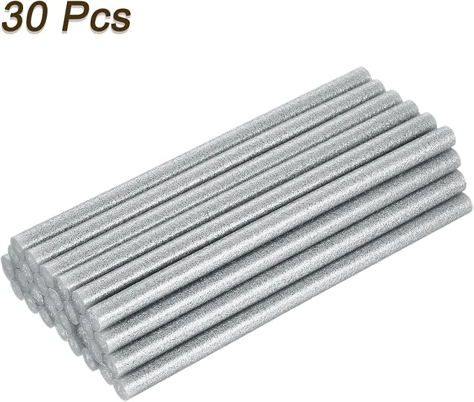 uxcell Full Size Hot Glue Gun Sticks 8"x0.43" Glitter Silver 30pcs | High Sticky,Large,Hot Glue Sticks for Glue Gun
