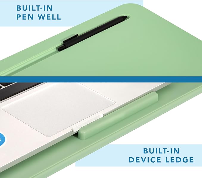 LAPGEAR The Original Lap Desk – Sage Green, Fits 17" Laptops | Microbead Cushion, Device Ledge, Built-In Pencil Tray, Carry Handle