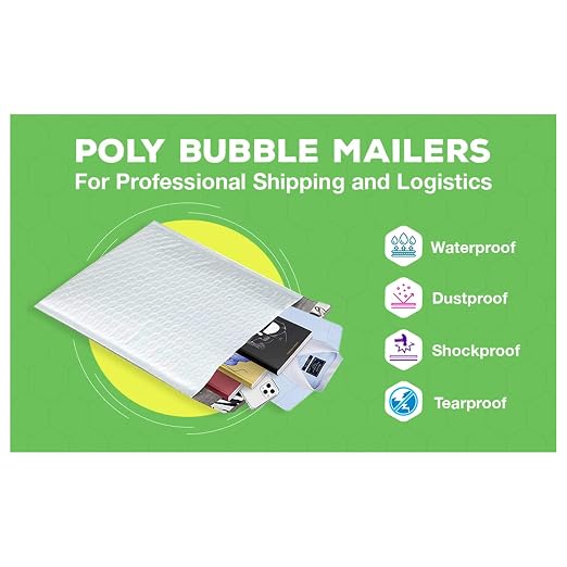 SALES4LESS - Poly Bubble Mailers, Waterproof & Cushioned Padded Envelopes for Shipping, 4 x 8 in (50 Pack, White)