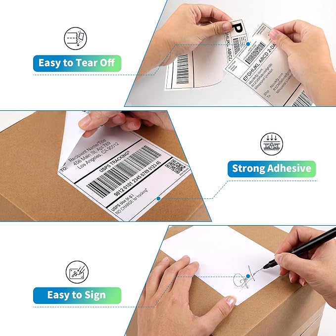 HORLIMER 4x6 Thermal Labels, 2500 Pcs Shipping Paper Labels in 5 Stacks | White Fanfold Perforated Sticker Labels with Strong Adhesive