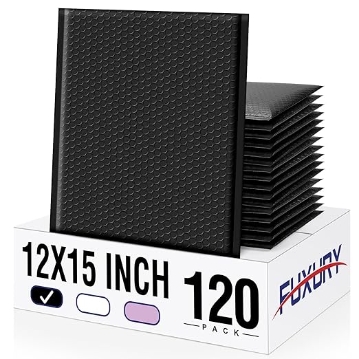 Fuxury Black Bubble Mailers 12x15" Padded Envelopes 120 Pack Large Bubble Mailer Strong Adhesion Padded Mailer,Self-Seal Bubble Envelope for Mailing Small Business,Magazine, Clothing