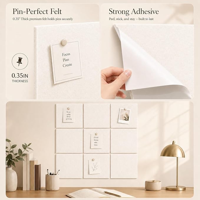 Felt Bulletin Board Tiles, Large Cork Board Alternative,24 x 36 in | 0.35 in modular felt wall tiles for notes, photos, schedules, reminders in offices, classrooms, home and office workspaces